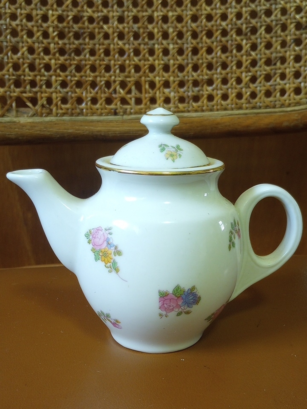 Ceramic or Porcelain Floral Teapot. w/ Gold Trim. White Blue Pink Green Yellow